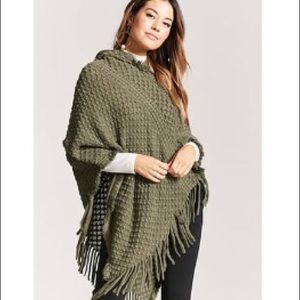 Forever 21 Olive Hooded Poncho